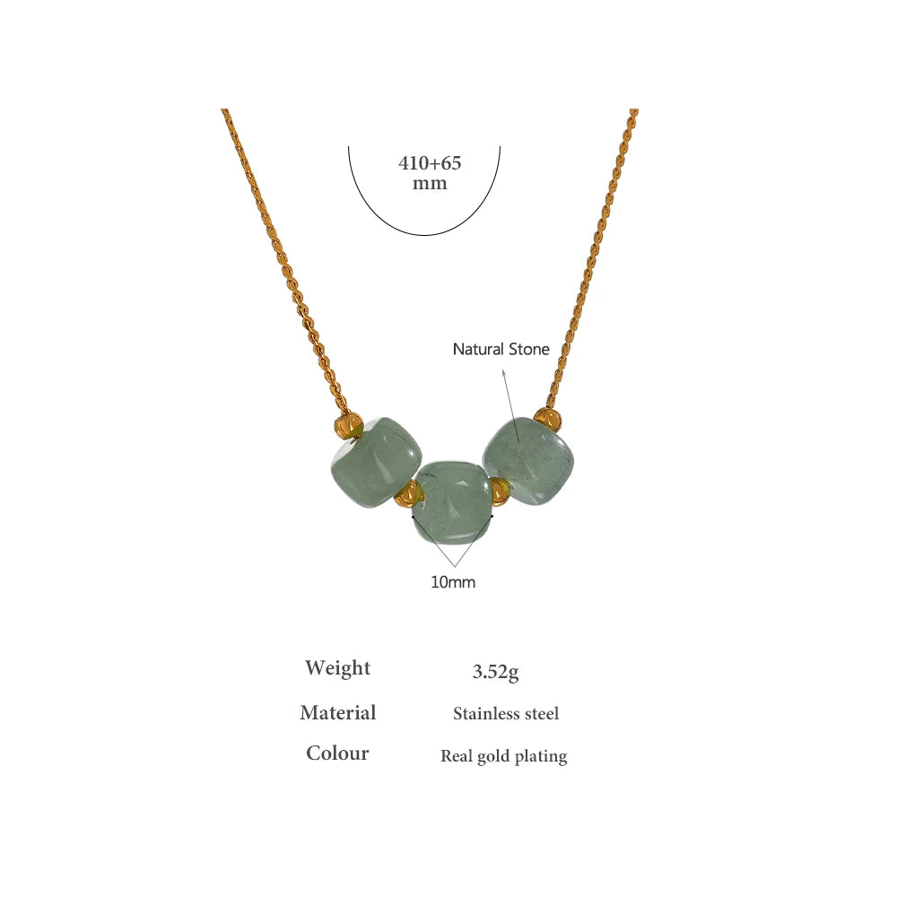 Yhpup Stainless Steel Green Aventurine Pendant Necklace Stylish 18 K Plated Metal Collar Necklace бежутерия женская колье Gift