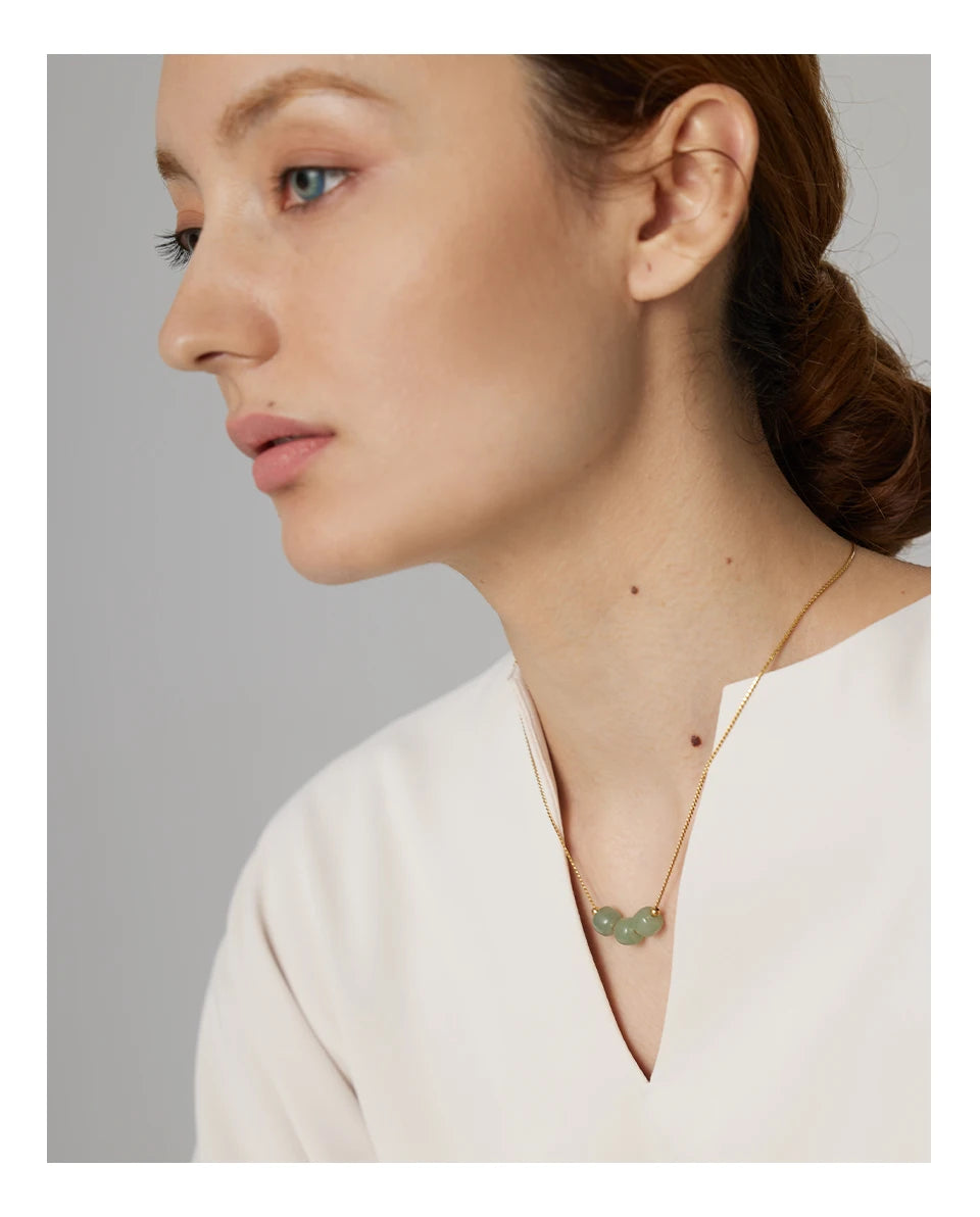 Yhpup Stainless Steel Green Aventurine Pendant Necklace Stylish 18 K Plated Metal Collar Necklace бежутерия женская колье Gift