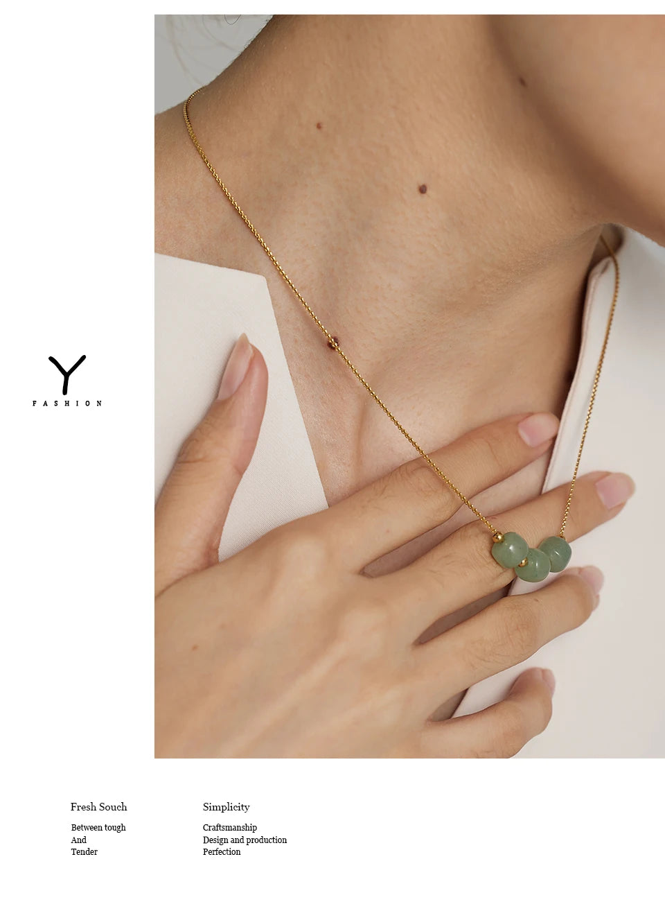 Yhpup Stainless Steel Green Aventurine Pendant Necklace Stylish 18 K Plated Metal Collar Necklace бежутерия женская колье Gift