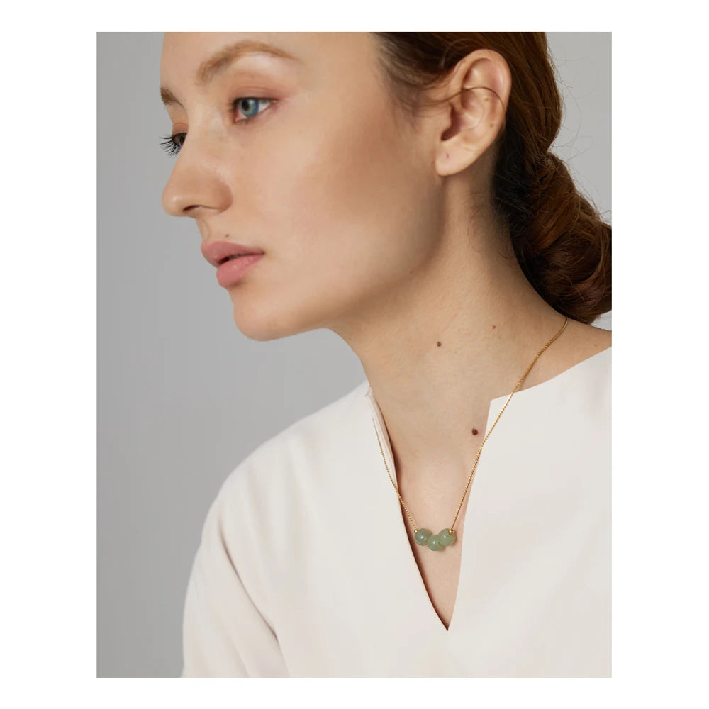 Yhpup Stainless Steel Green Aventurine Pendant Necklace Stylish 18 K Plated Metal Collar Necklace бежутерия женская колье Gift
