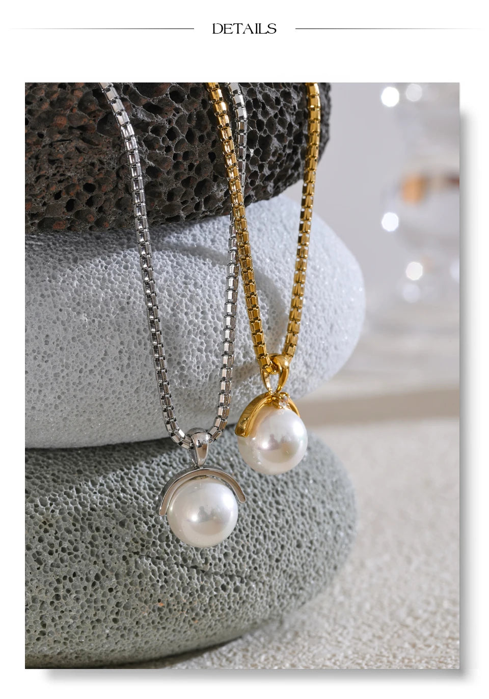 Yhpup 40+7cm New High Quality Elegant Simulated Pearls Round Pendant Necklace for Women Versatile Stainless Steel Collar Jewelry