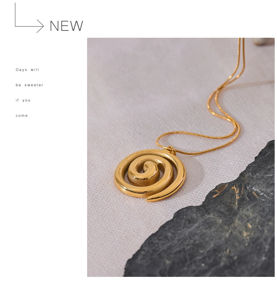 Yhpup Trendy Stainless Steel Round Circle Pendant Necklace 18K PVD Plated Waterproof Statement Neck Jewelry Bijoux Femme New