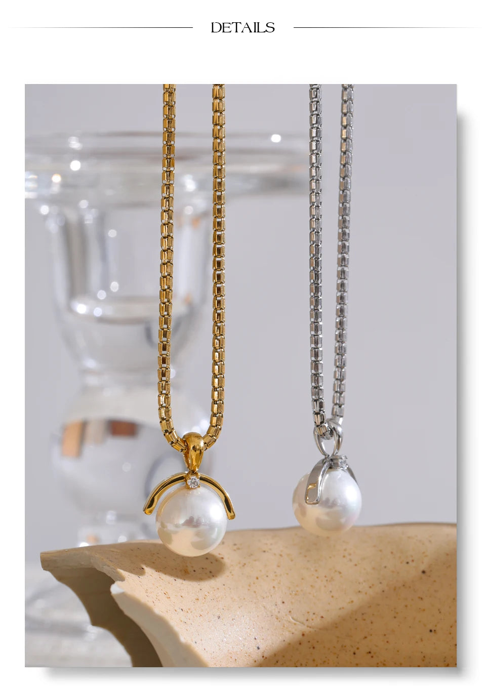 Yhpup 40+7cm New High Quality Elegant Simulated Pearls Round Pendant Necklace for Women Versatile Stainless Steel Collar Jewelry