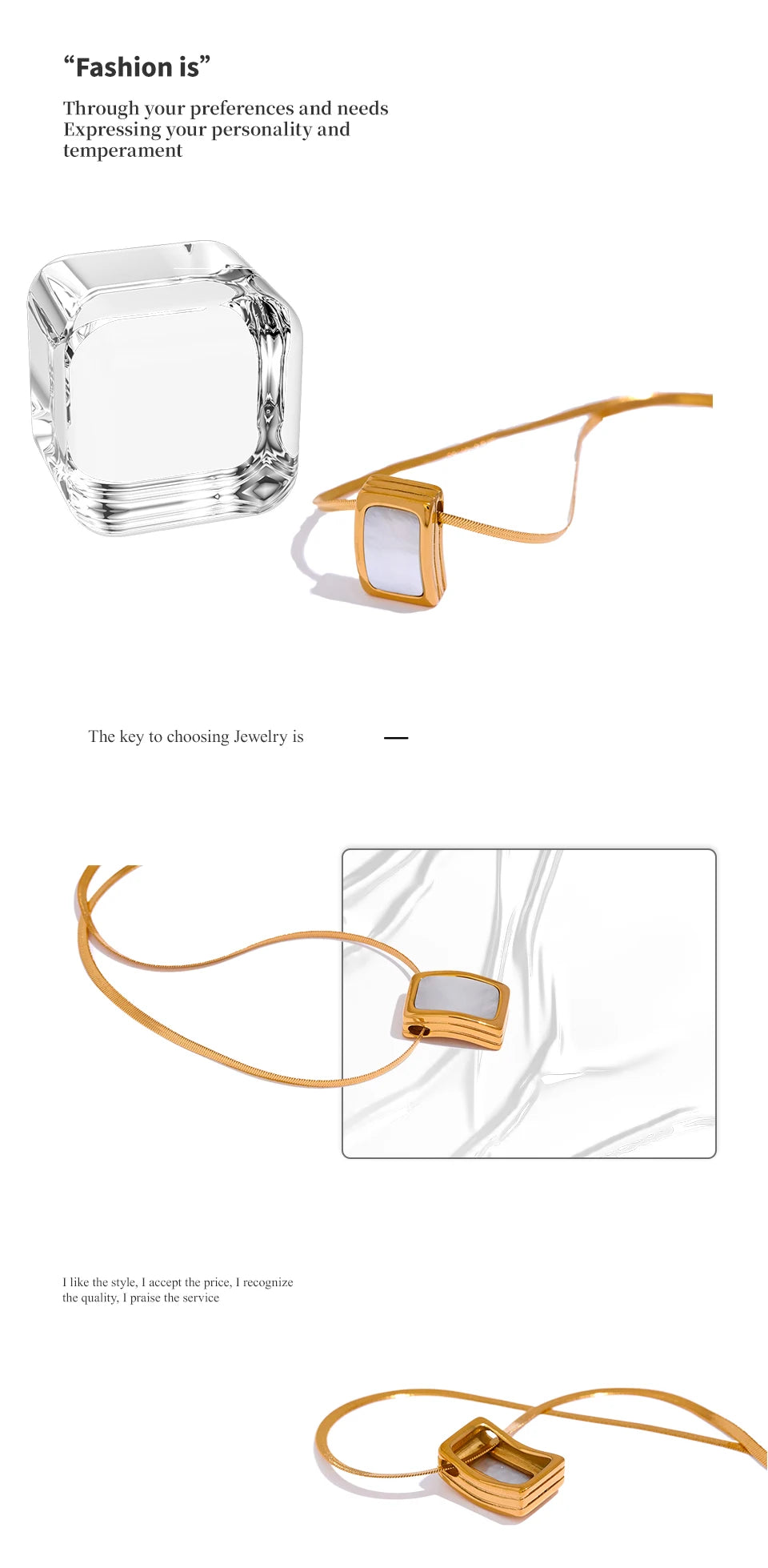 Yhpup Natural Shell Square Thicker Pendant Stainless Steel Fashion Necklace Unisex High Quality Golden Chain Jewelry Men Women