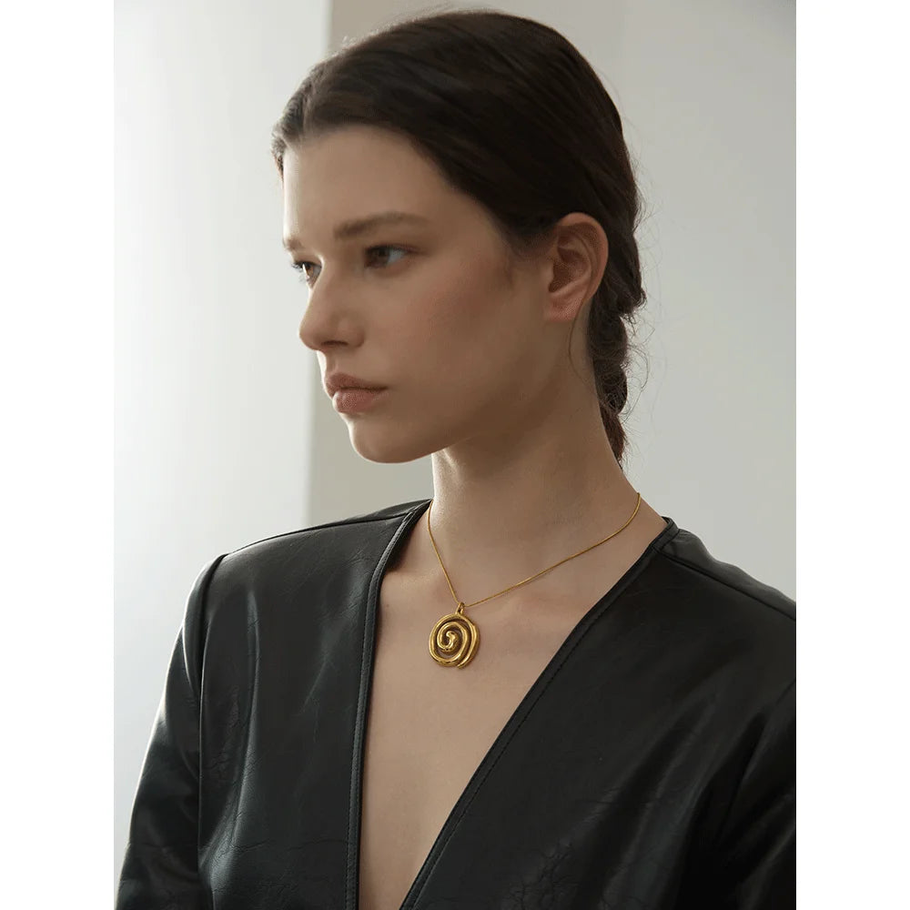 Yhpup Trendy Stainless Steel Round Circle Pendant Necklace 18K PVD Plated Waterproof Statement Neck Jewelry Bijoux Femme New