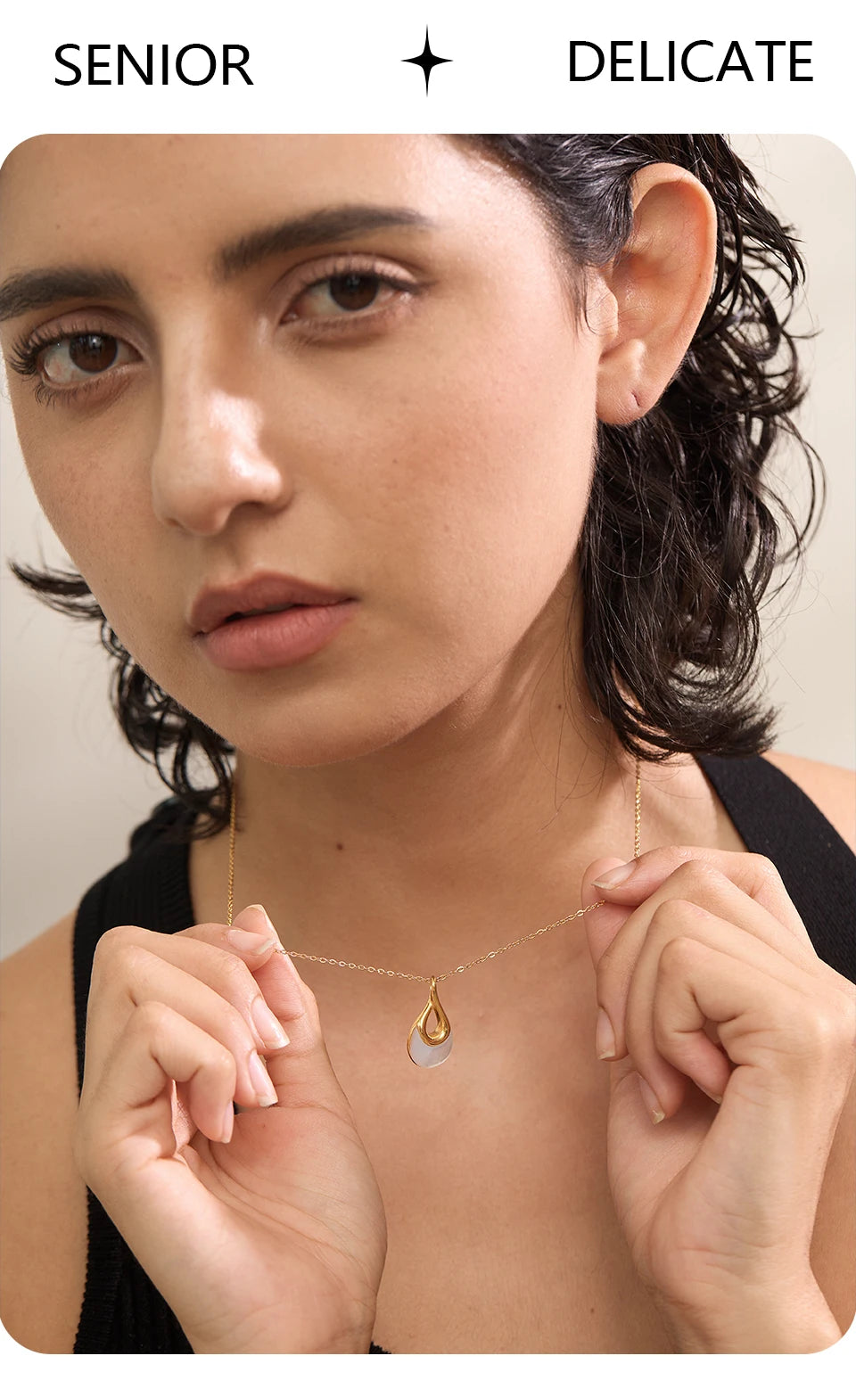 Yhpup Natural Stone Water Drop Exquisite Pendant Chic Necklace 18K Gold Color Plated Stainless Steel Premium Jewelry for Women