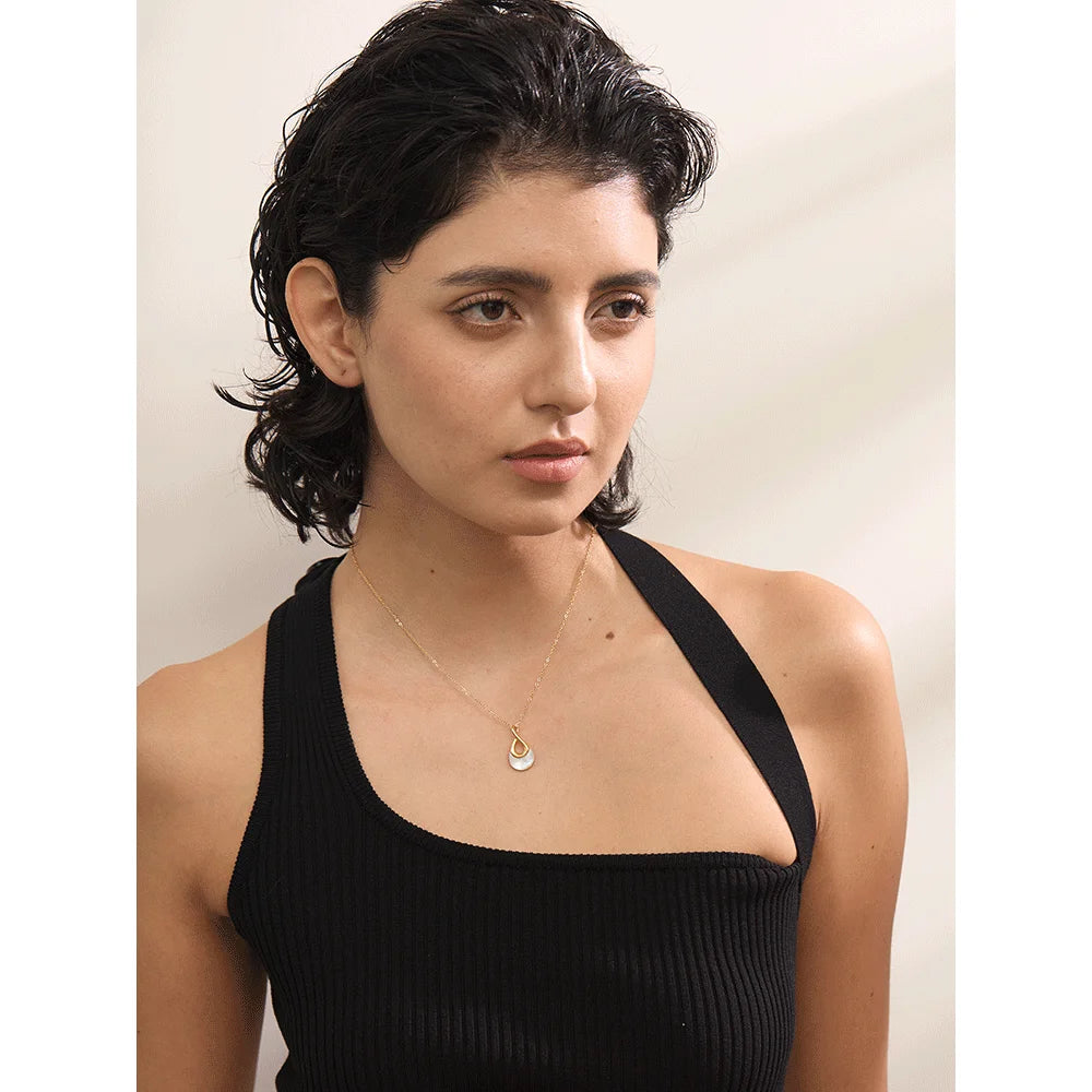 Yhpup Natural Stone Water Drop Exquisite Pendant Chic Necklace 18K Gold Color Plated Stainless Steel Premium Jewelry for Women