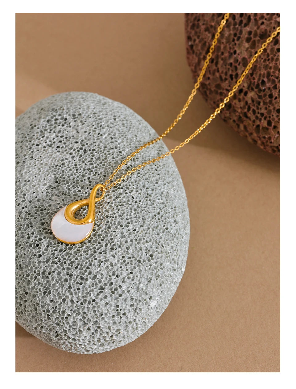 Yhpup Natural Stone Water Drop Exquisite Pendant Chic Necklace 18K Gold Color Plated Stainless Steel Premium Jewelry for Women