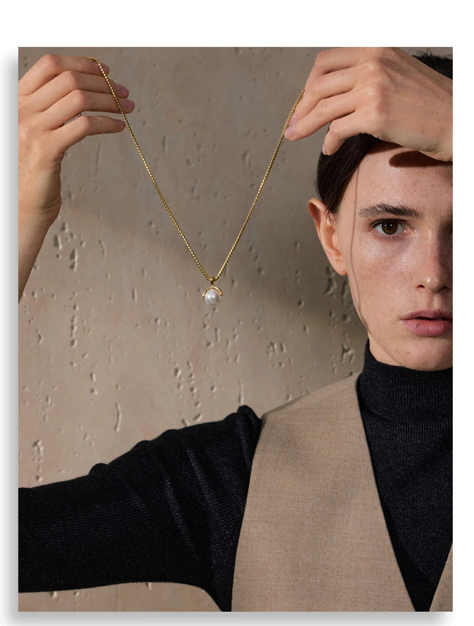 Yhpup 40+7cm New High Quality Elegant Simulated Pearls Round Pendant Necklace for Women Versatile Stainless Steel Collar Jewelry