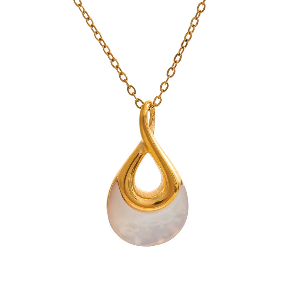 Yhpup Natural Stone Water Drop Exquisite Pendant Chic Necklace 18K Gold Color Plated Stainless Steel Premium Jewelry for Women