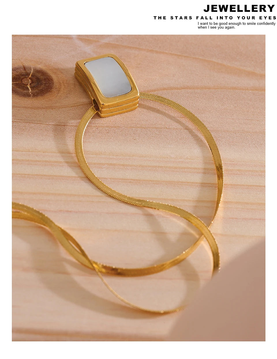 Yhpup Natural Shell Square Thicker Pendant Stainless Steel Fashion Necklace Unisex High Quality Golden Chain Jewelry Men Women