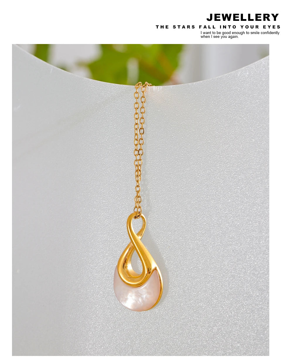 Yhpup Natural Stone Water Drop Exquisite Pendant Chic Necklace 18K Gold Color Plated Stainless Steel Premium Jewelry for Women