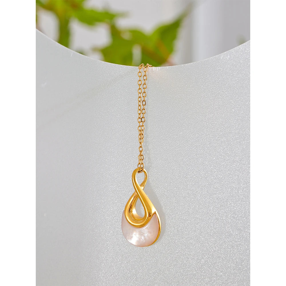 Yhpup Natural Stone Water Drop Exquisite Pendant Chic Necklace 18K Gold Color Plated Stainless Steel Premium Jewelry for Women