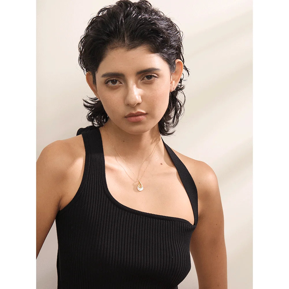 Yhpup Natural Stone Water Drop Exquisite Pendant Chic Necklace 18K Gold Color Plated Stainless Steel Premium Jewelry for Women