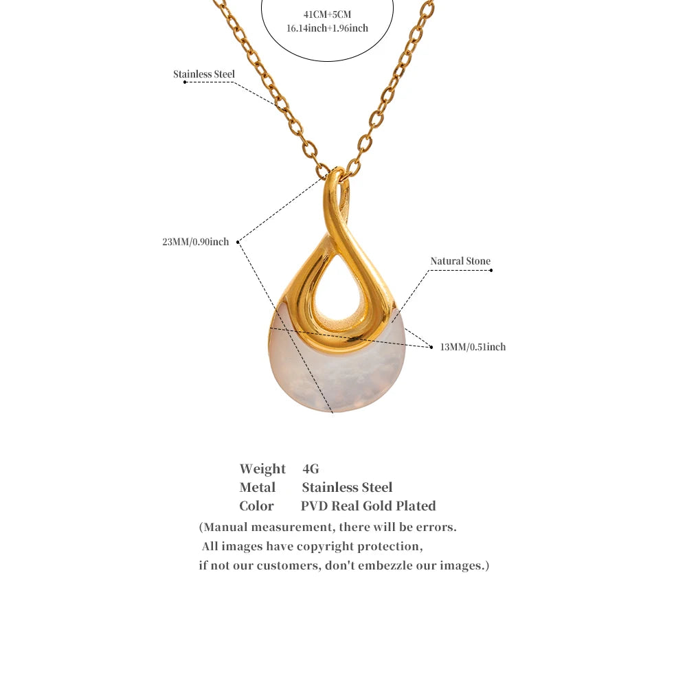 Yhpup Natural Stone Water Drop Exquisite Pendant Chic Necklace 18K Gold Color Plated Stainless Steel Premium Jewelry for Women
