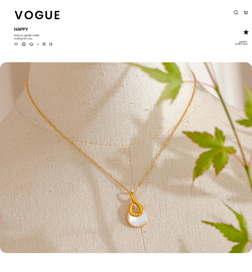 Yhpup Natural Stone Water Drop Exquisite Pendant Chic Necklace 18K Gold Color Plated Stainless Steel Premium Jewelry for Women