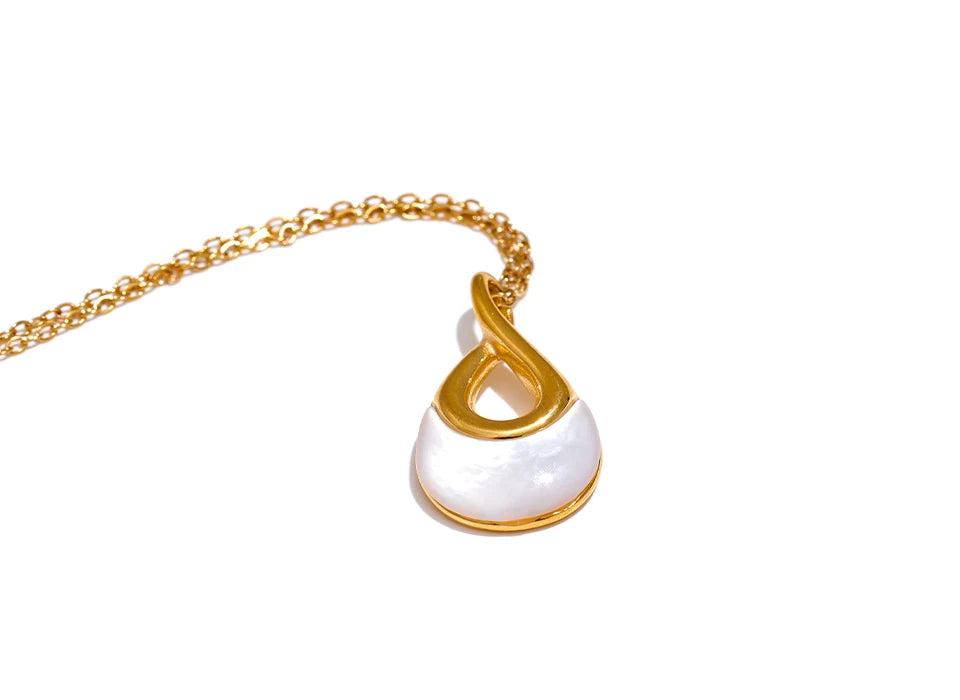 Yhpup Natural Stone Water Drop Exquisite Pendant Chic Necklace 18K Gold Color Plated Stainless Steel Premium Jewelry for Women