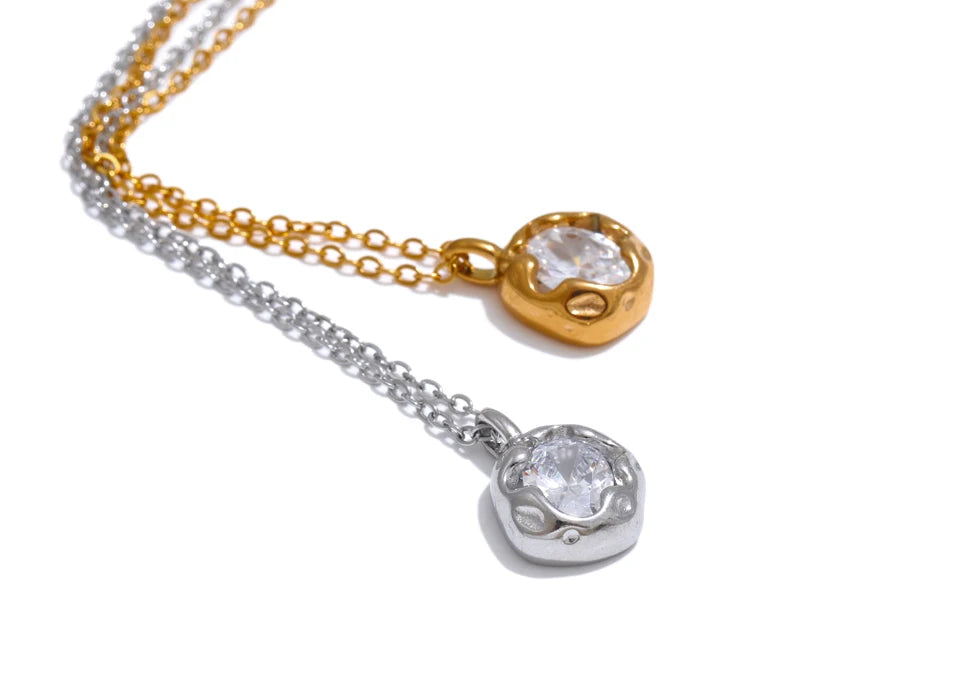 Colares com pingente de zircônia em banho dourado e prata, joias delicadas femininas