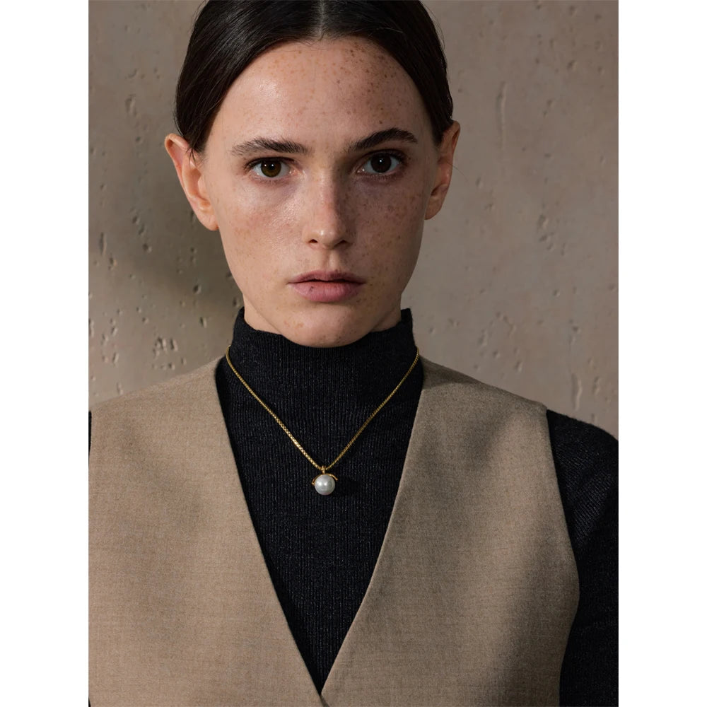 Yhpup 40+7cm New High Quality Elegant Simulated Pearls Round Pendant Necklace for Women Versatile Stainless Steel Collar Jewelry